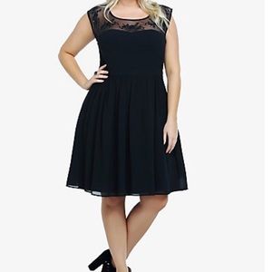 Torrid- Black,Floral Embroidrd Mesh Illusion Dress